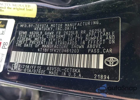 2014 Toyota Camry Se Sport from USA, damaged, VIN 4T1BF1FK2EU461203